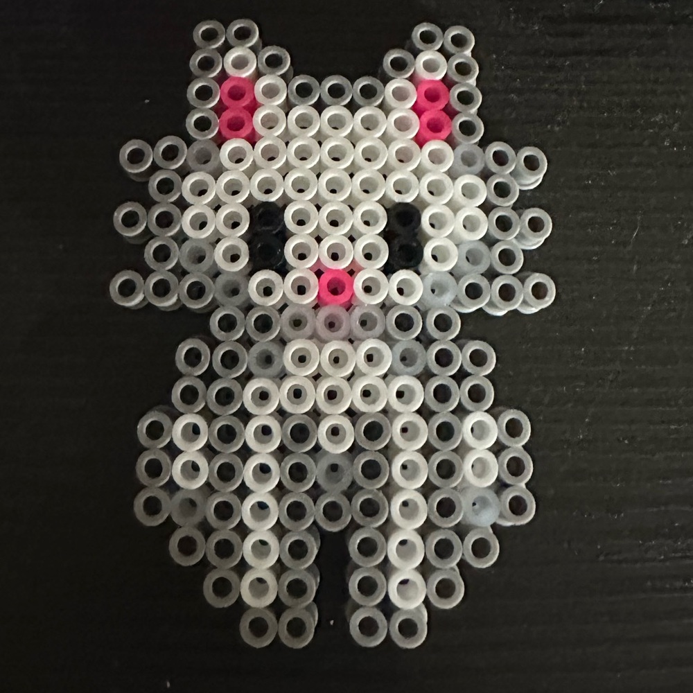White and grey perler bead cat